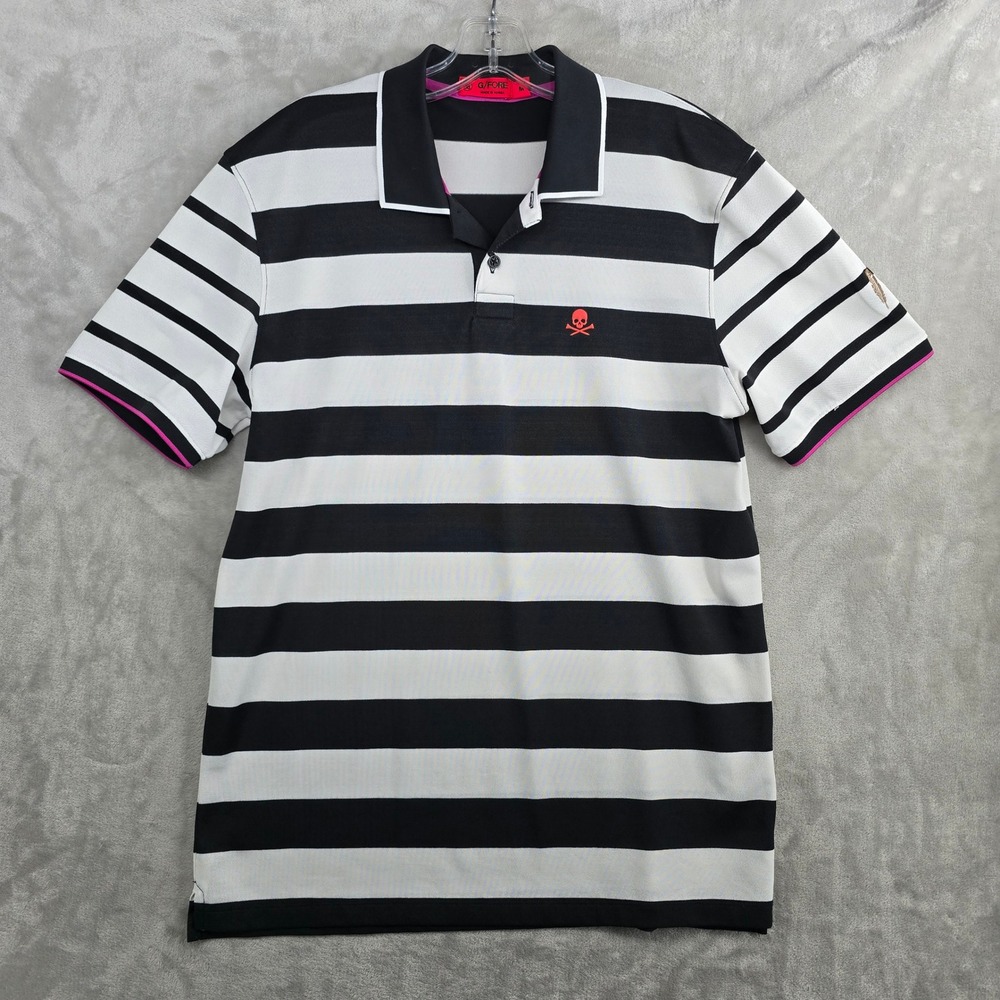 G/FORE Black and White Striped Polo Shirt - Picture 2 of 9